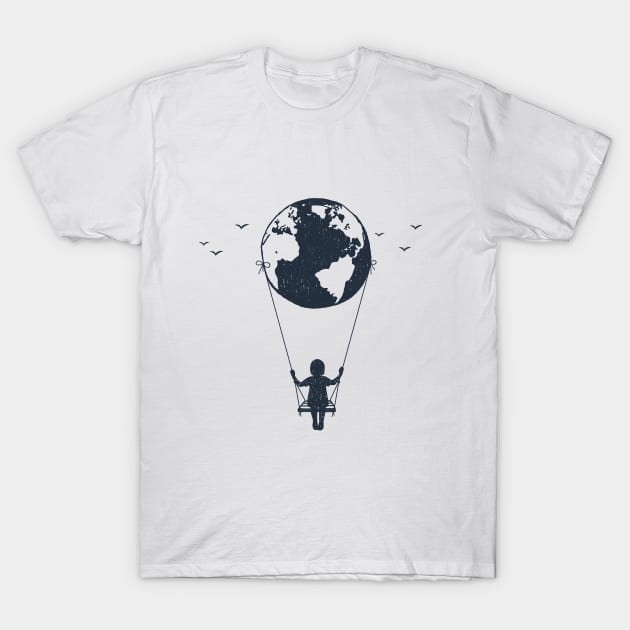 Earth, Girl On A Swing. Creative Illustration T-Shirt by SlothAstronaut